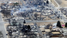 Burned homes in a Boulder county neighborhood destroyed by wildfires seen from a Colorado national guard helicopter on Friday. Photograph: Hart Van Denburg/AP 