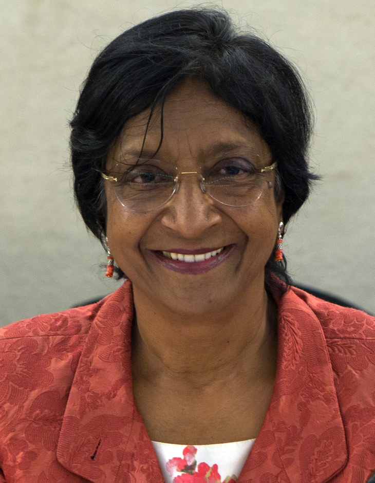 Photograph of Navi Pillay speaking at the United Nations Human Rights Council in Geneva
