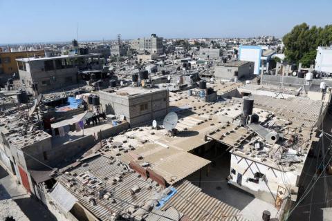 Dense buildings in Rafah camp viewed from above