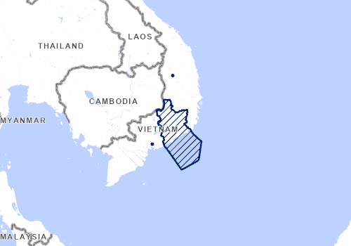GDACS map of Vietnam with reported and modelled flood areas marked for event FL 1104141